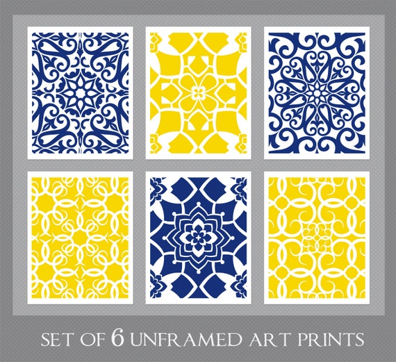 Items similar to Navy Yellow Wall Art, Blue Yellow Art, Home Decor, Set