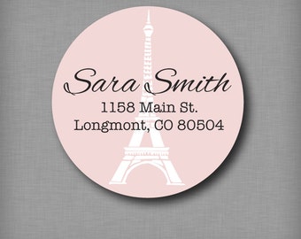 Return Address Labels, Personalized Round Address Stickers, French Parisian Eiffel Tower Sticker Labels