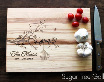 Personalized Wedding Cutting Board Family Established Sign - Custom Engraved Butcher Block Wedding Gift Cutting Board Shown in Hickory Wood