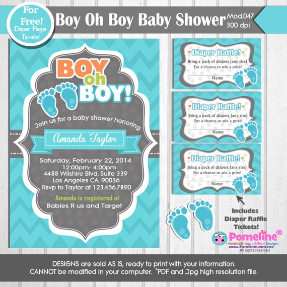 Printable Boy oh boy shower invitation. Digital by PomelineStudio