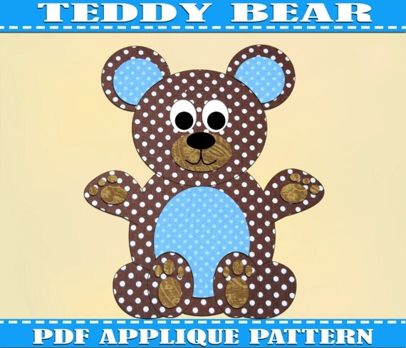 Items similar to Teddy Bear Applique Pattern Template PDF Download ...