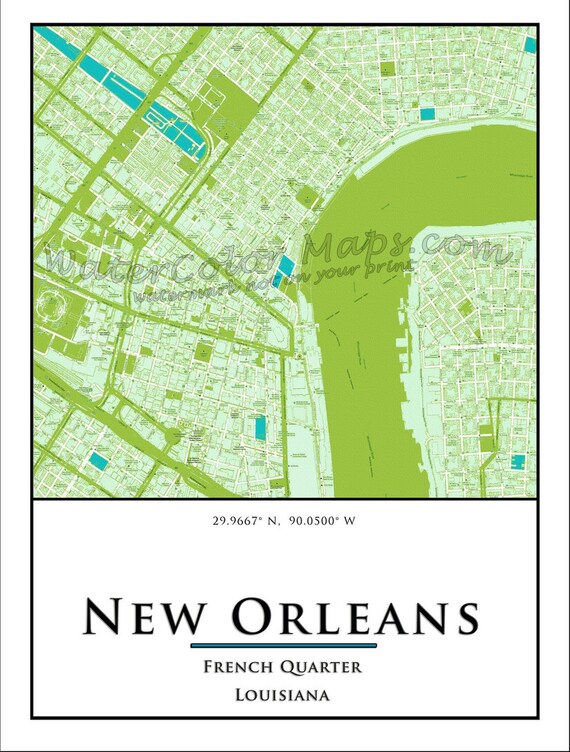 NEW ORLEANS STREET Map French Quarter City Map by WaterColorMaps