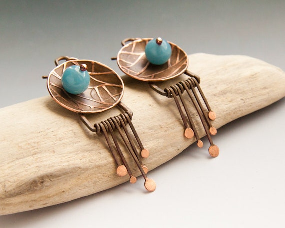 geometric Earrings with aquamarine "daughter of the leader", Ethnic, Goddess Jewelry