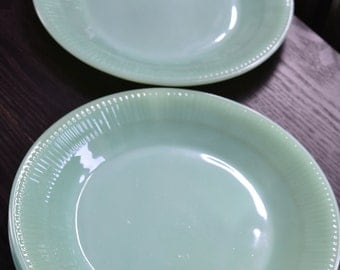 1950s Jadeite Dinner Plates Fire King Oven Ware Set Lot of 4 Jane Ray Dinner Plate Heavy Green Glass Plate Jadite Dinner Plates NM Minty