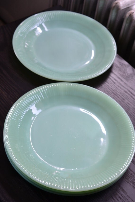 1950s Jadeite Dinner Plates Fire King Oven Ware Set Lot of 4