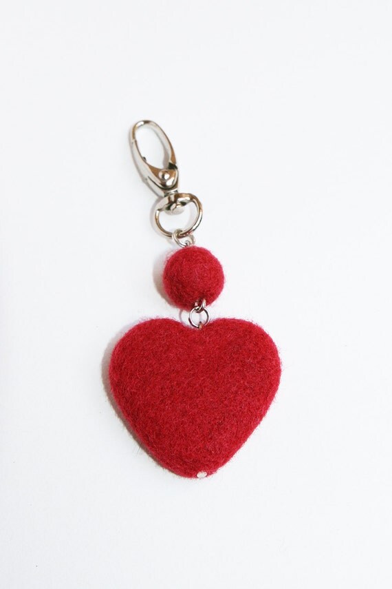 Wool Needle Felted Keychain Bag Charm with Red by LiviasDreams