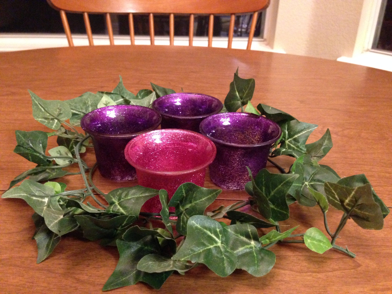 Advent Candle Holders Glass Votives with Pink by BCInspirations