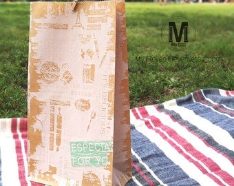 100 Vintage Style Kraft Paper Bags_Shabby Chic Vintage wedding favor bags _Merchandise bags_Flat Bottom bags