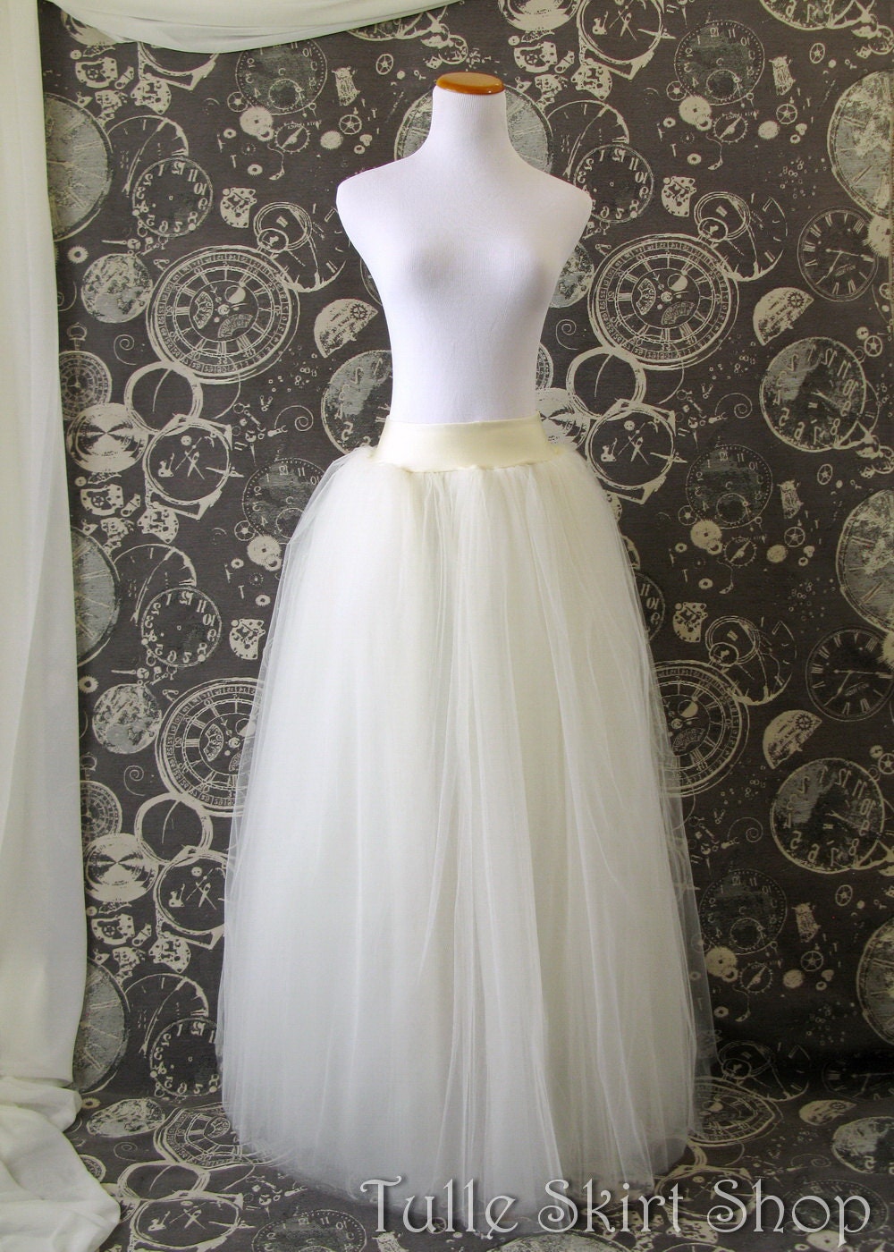 Ivory Tulle Skirt Adult full Length Tutu with Wide Lycra