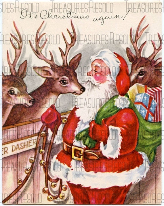 Santa and Reindeer Christmas Card 27 Digital Download