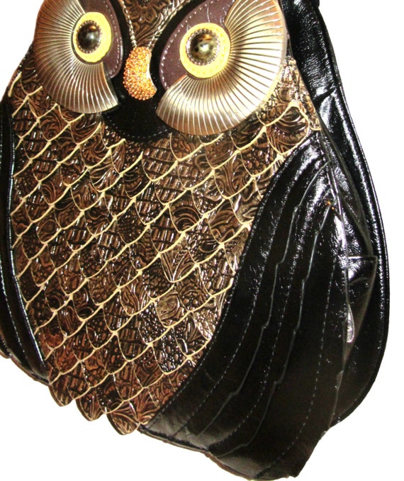 Items similar to Black Purse Large Black Leather Owl Bags And Purses