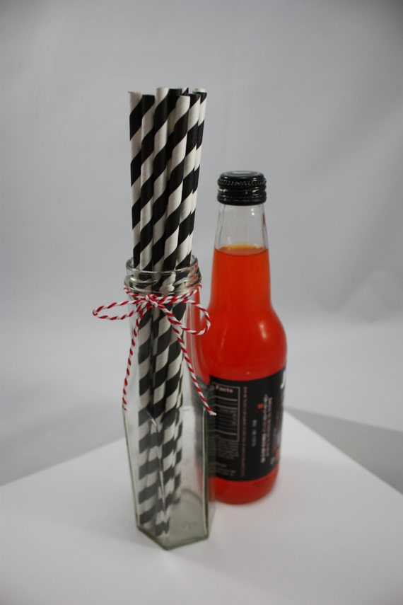 25 Black Extra Long Paper Straws 10.5 soda bottle