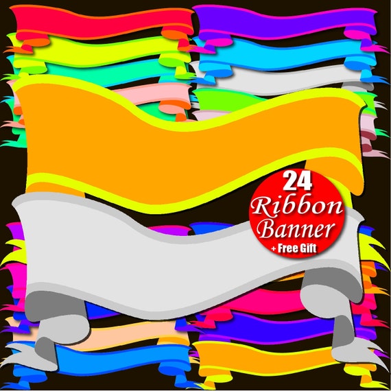 Digital Ribbon Banner Clipart Rainbow Border Frame Tag Ribbon Clip Art Personalized ribbon clipart custom ribbon label print shop banner diy