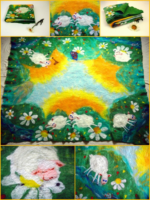 Baby felted blanket Merino wool Wet felted blanket Play mat