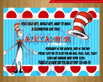 CAT in the hat - Cat in the hat invitation, Cat in the hat party, Cat ...