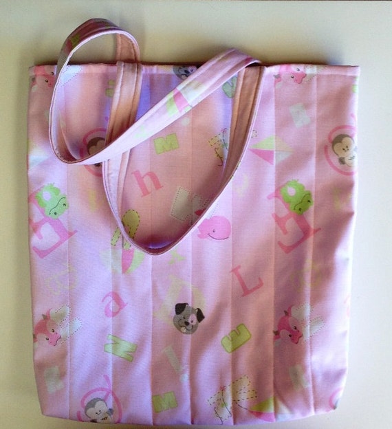 Nursery tote bag, quilted tote bag, tote bag, pink baby bag, baby gear ...