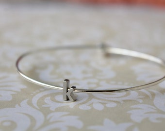 Tiny Silver Lowercase Initial Bangle Bracelet - Personalized Letter Bracelet Bridesmaid Gift - Minimalist Jewelry - Modern Bangle - Trendy