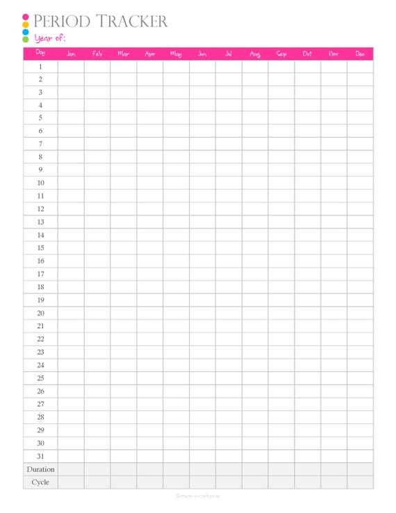 Period Tracker PDF Planner Menstrual Cycle Tracker Or Log