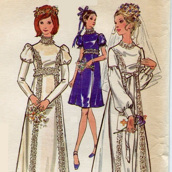 1970s Wedding  Dress  Pattern  Butterick 6476 Boho  Bridesmaid 