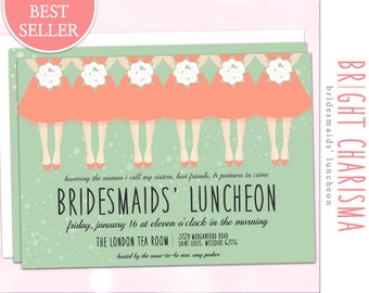 Bridesmaids with Bouquets Bridesmaids' Luncheon Invitation, Pastel Bridesmaids' Luncheon, Digital File or