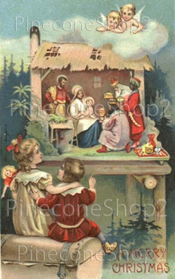 Vintage Christmas Nativity 3.75 x 6 inch INSTANT DOWNLOAD