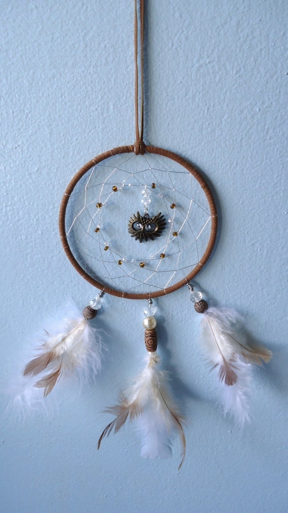 Owl Dream Catcher - Owl Decor - Bedroom - Crystal Ornaments - Bohemian Style - Unique Gifts - Fall