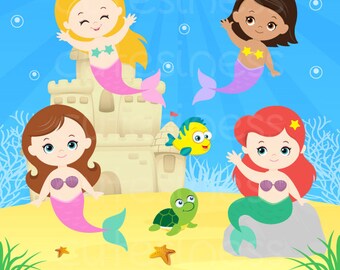 Mermaid Digital Clipart, Mermaid Clipart, Mermaid Clip Art