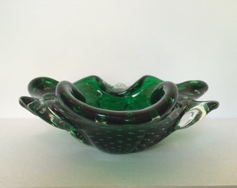 Vintage Emerald Green Sommerso Murano Glass Dish