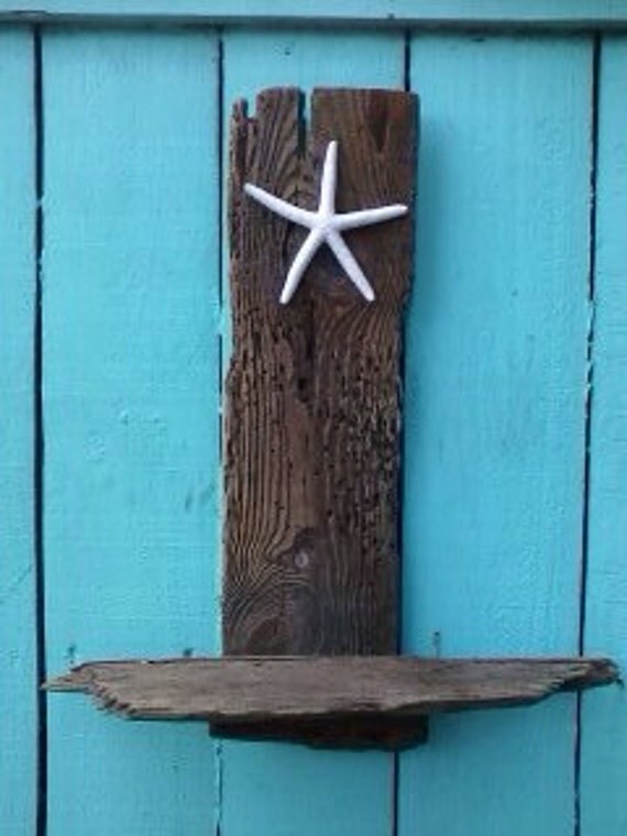 Driftwood Shelf with Starfish. Beach Coastal by SaltyRiverDogs