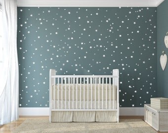 star vinyl wall decal - 148 silver stars - star wall decal art sticker for baby room nursery - silver vinyl star wall decals