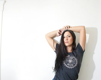 Bohemian Graphic Tee • Women's Printed Tops • Screen Print Tshirts • Close Fit Tops • Boho Clothing • USA Made T-Shirt • Seneca