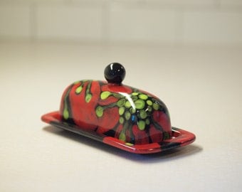 Butter Dish Pottery Butter Dish Red Poppy Ceramic Butter Dish with Lid Happy Kitchen Decor Hostess Gift Chef Gift for Mom Romy & Clare RP