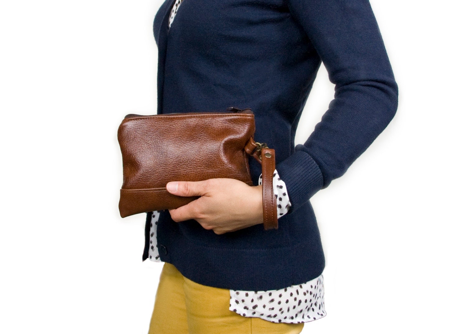 SALE Leather Wristlet Clutch Brown Leather Wristlet Bag