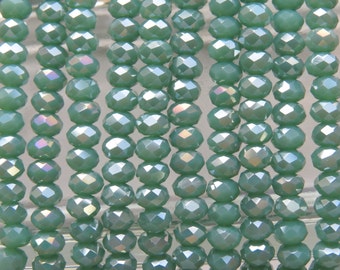 3.5x2.5mm Faceted Opaque Green Turquoise AB Chinese Crystal Rondelle Beads 7 Inch Strand (35CCS10)