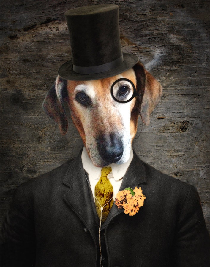 Pet Portrait Dog Art Monocle & Top Hat Dog Print Veterinary