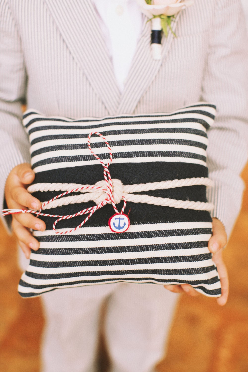 Nautical Knot Ring Pillow Navy Blue Nautical by LuckyYouLuckyMe