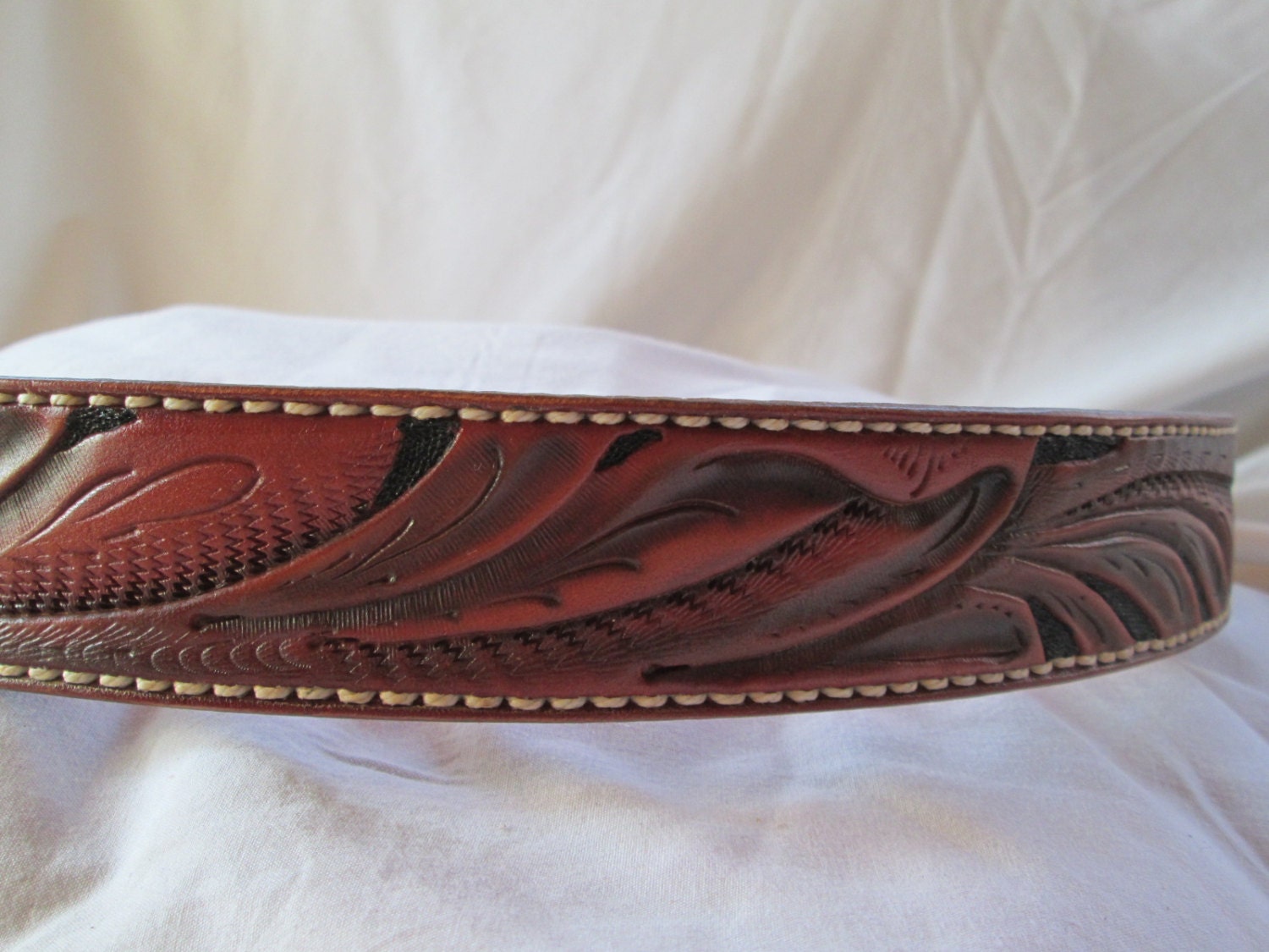 Luxury tooled leather belt 1 by AcrossLeather on Etsy