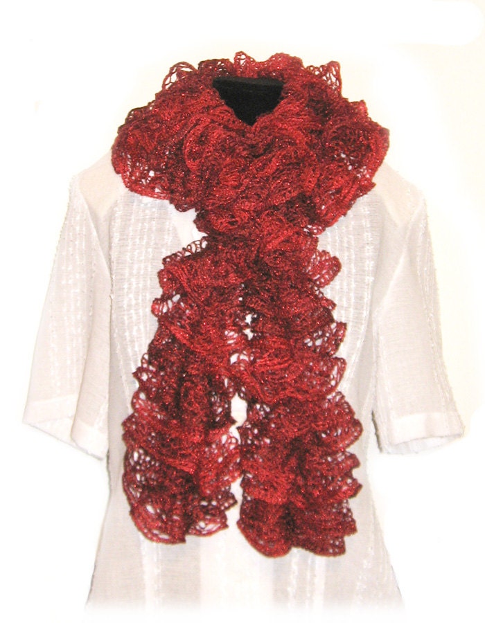 Ruffle ScarfHandmade KnittedRed Heart Sashay Yarn Metallic