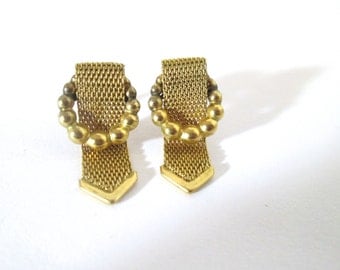 Vintage Earrings Gold Mesh Buckles 1960