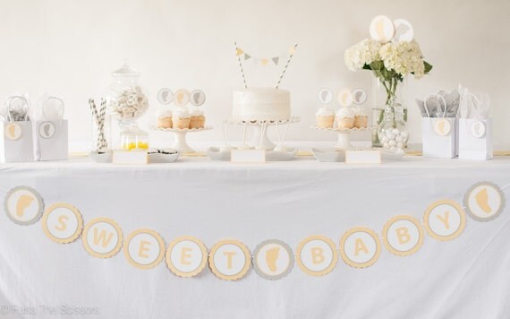 SWEET BABY Shower Banner - Footprint Baby Shower -Gender Neutral Baby Shower -Modern Baby Shower Il_570xn