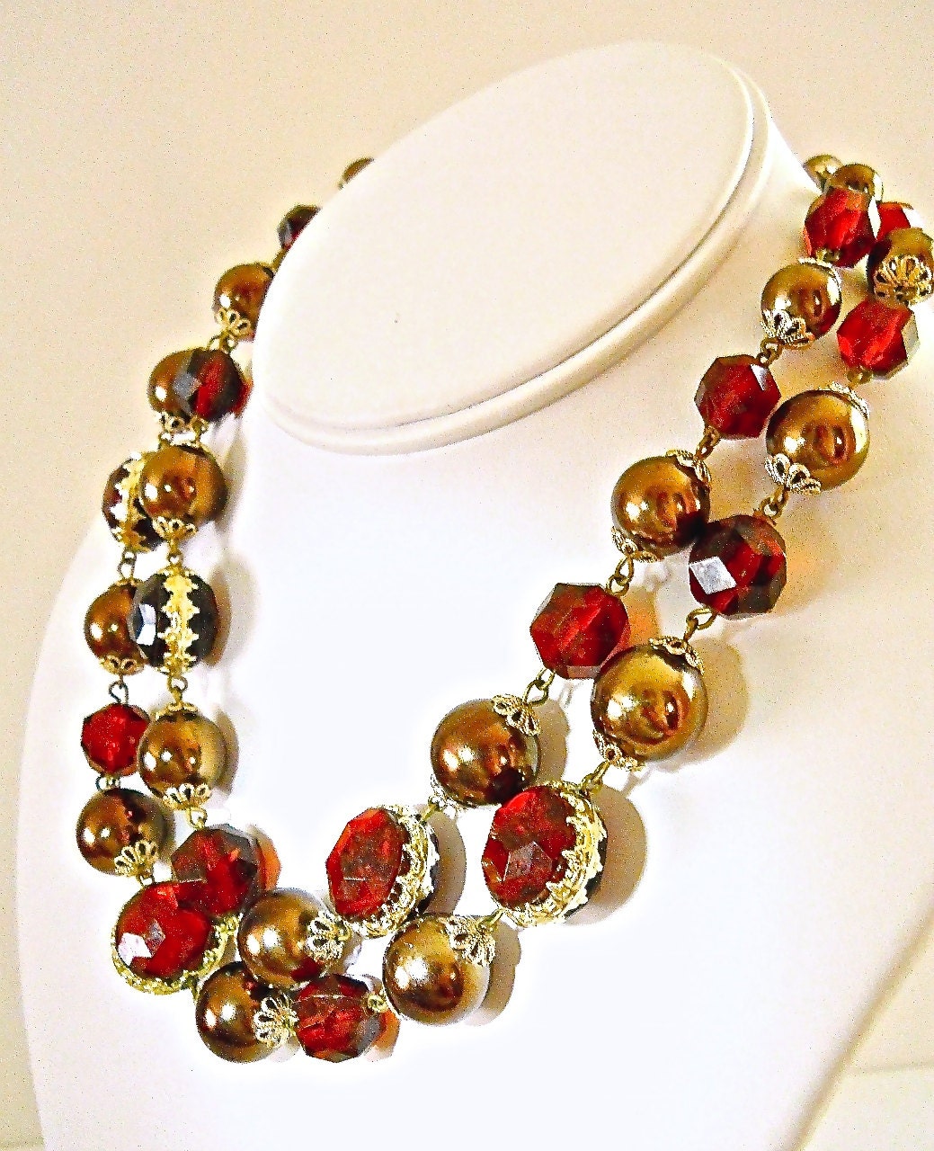 Lucite Necklace-Earrings Set W Germany 2-Strand by RenaissanceFair