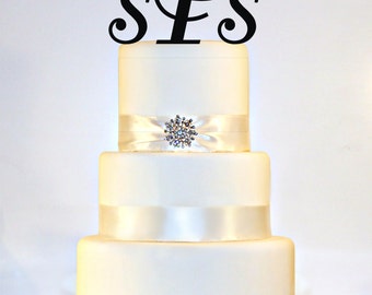 Custom - 3 Initial Monogram Wedding Cake Topper in Any Letters A B C D E F G H I J K L M N O P Q R S T U V W X Y Z
