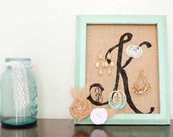 earring holder frame burlap display organizer monogrammed framed mint personalized gift jewelry popular items copy decor
