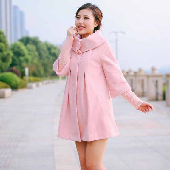 women's Princess style pink cape Fitted Wool Coat by colorfulday01