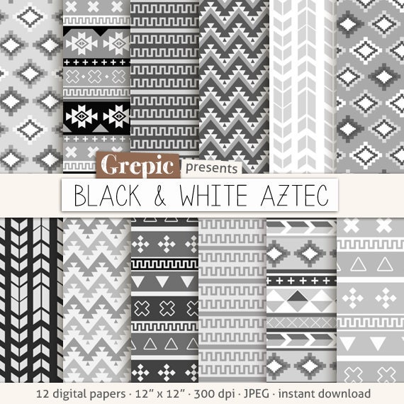 Download Aztec Digital Paper Black White Aztec Aztec Patterns Tribal Backgrounds Grey Gray Geometric Black White Digital Triangles Grepic Clip Art Illustrations Digital Paper Scrapbooking Supplies