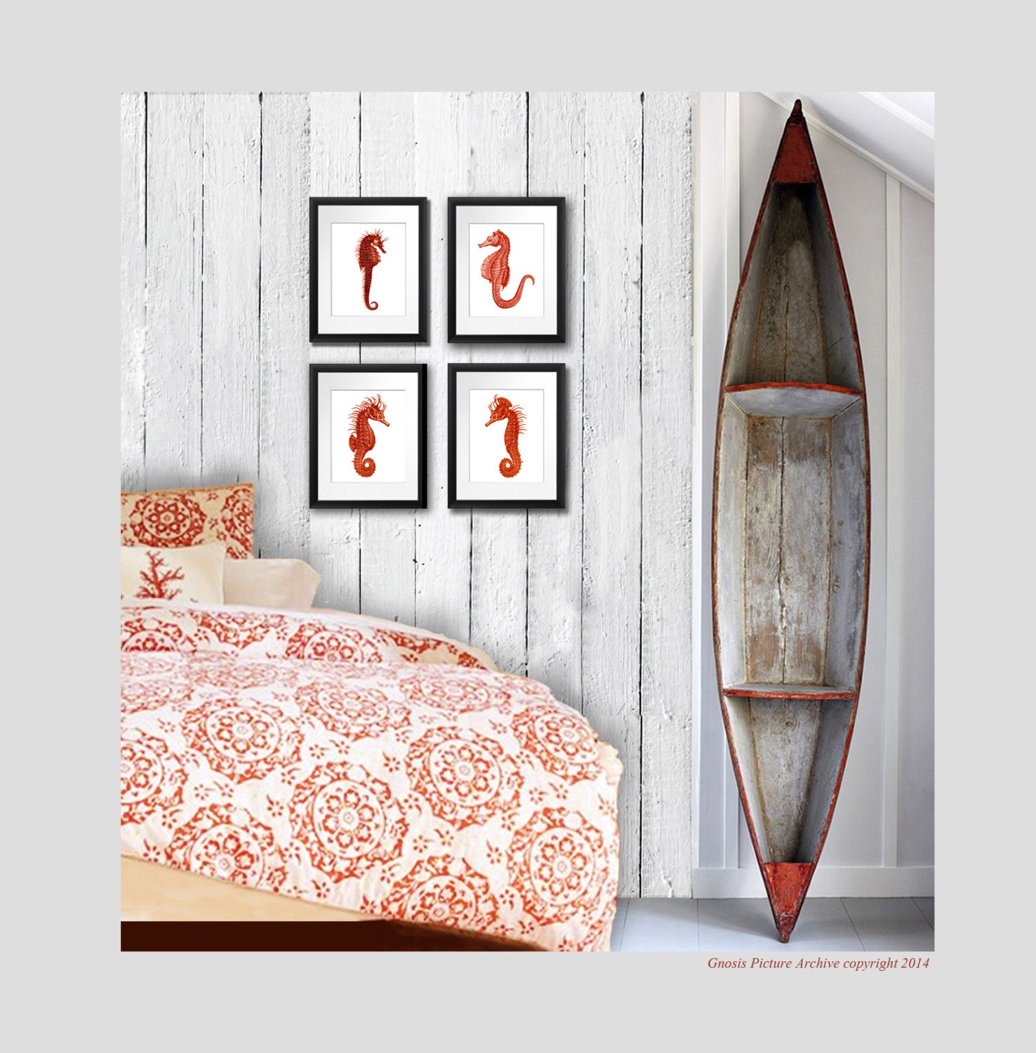 Beach Bathroom Decor Art Print red by GnosisPictureArchive on Etsy