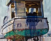 Sea Captain Boat 12x16 Canvas 'Grumpy' Mixed Media Art, Beach Decor, Rusty Gray Aqua Teal Turquoise Green, Nautical Fisherman Photography Sea Captain Boat 12x16 Canvas 'Grumpy' Mixed Media Art, Beach Decor, Rusty Gray Aqua Teal Turquoise Green, Nautical Fisherman Photography