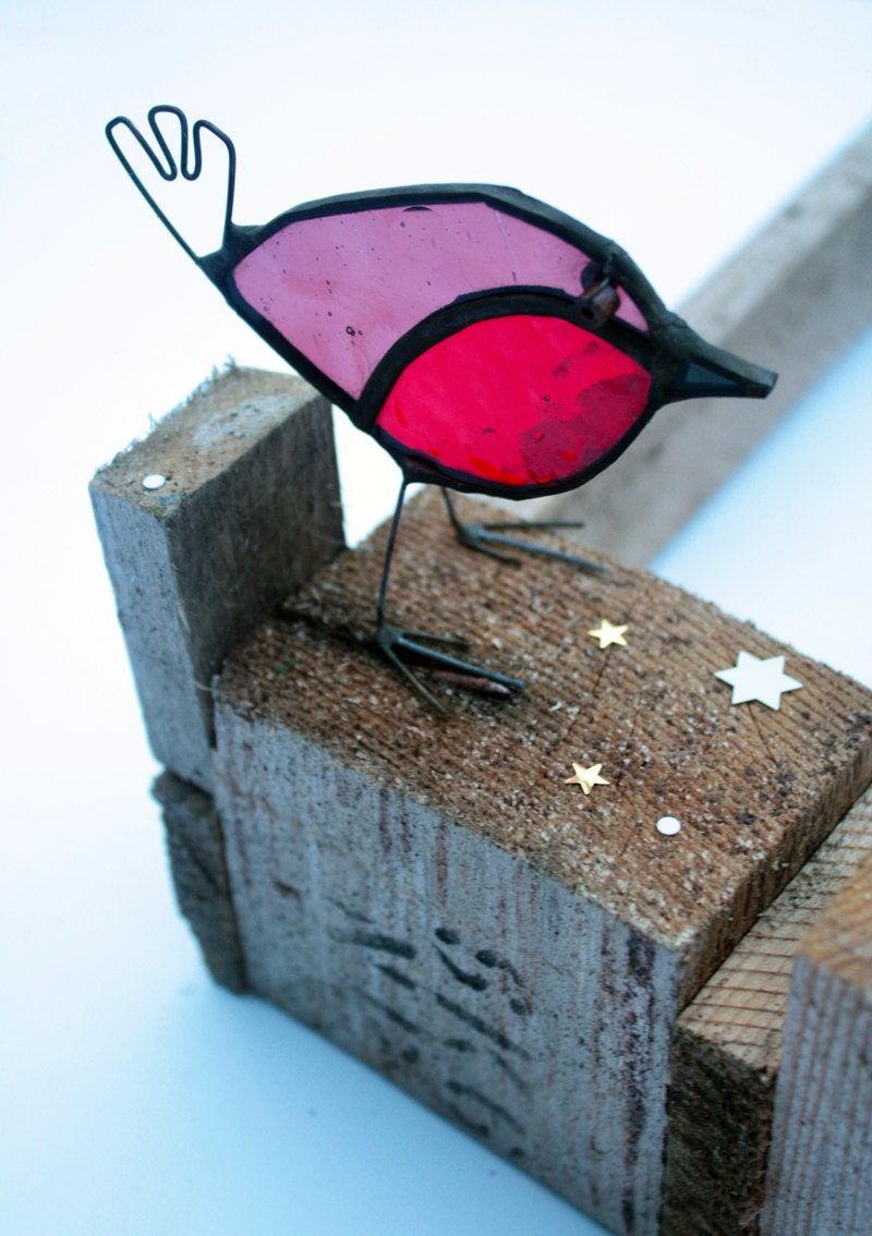 GLASS ROBIN Standing Stained Glass Robin Handmade Gift