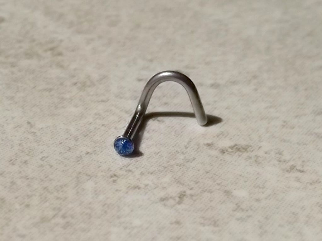 Blue Glitter Fish Hook Nose Ring 20 ga Body by Yourjewelryhut