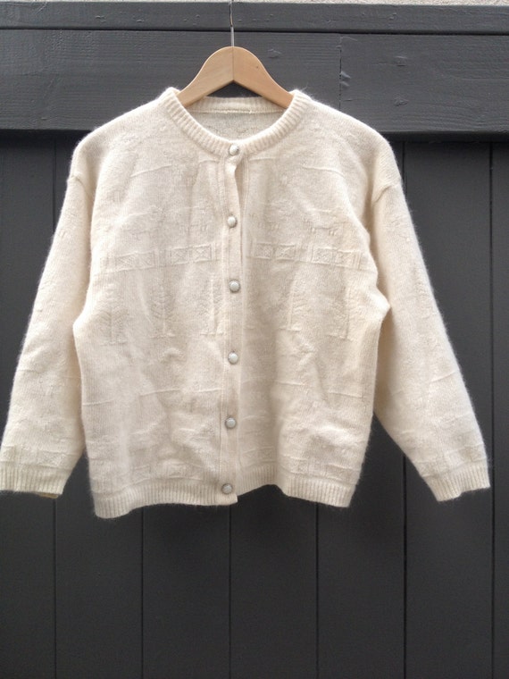 Vintage Wool Sweater. Soft White Button Up by PleasantVintage